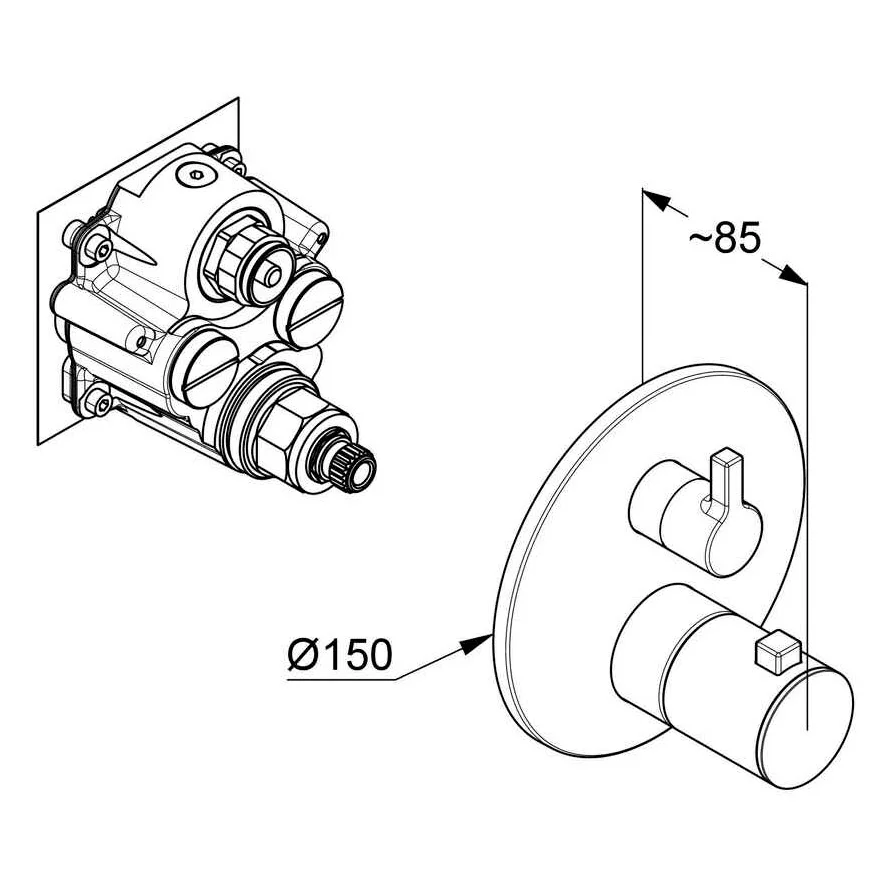 Kludi NOVA FONTE Unterputz-Brause-Thermostat-Armatur mit Umstellventil und Funktionseinheit Bild 2