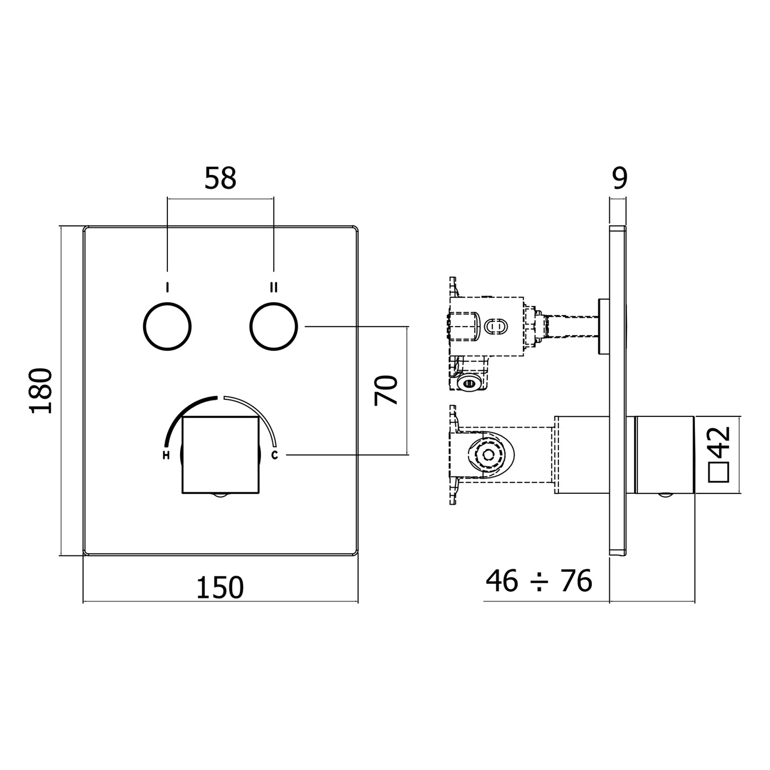 Kronenbach Smart Push Unterputz-Mischer für 2 Verbraucher, eckige Ausführung Bild 4