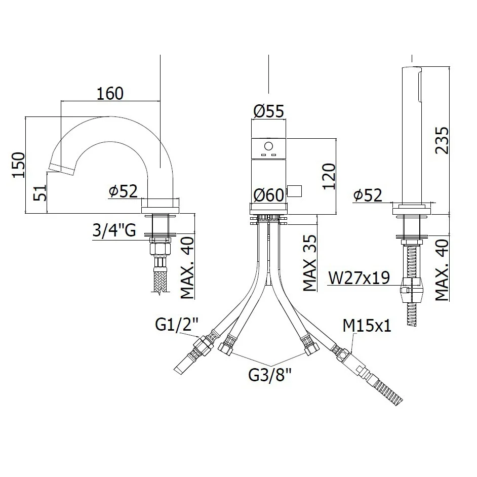 Kronenbach Lima 2.0 Black  3-Loch Wannenrandarmatur Bild 2