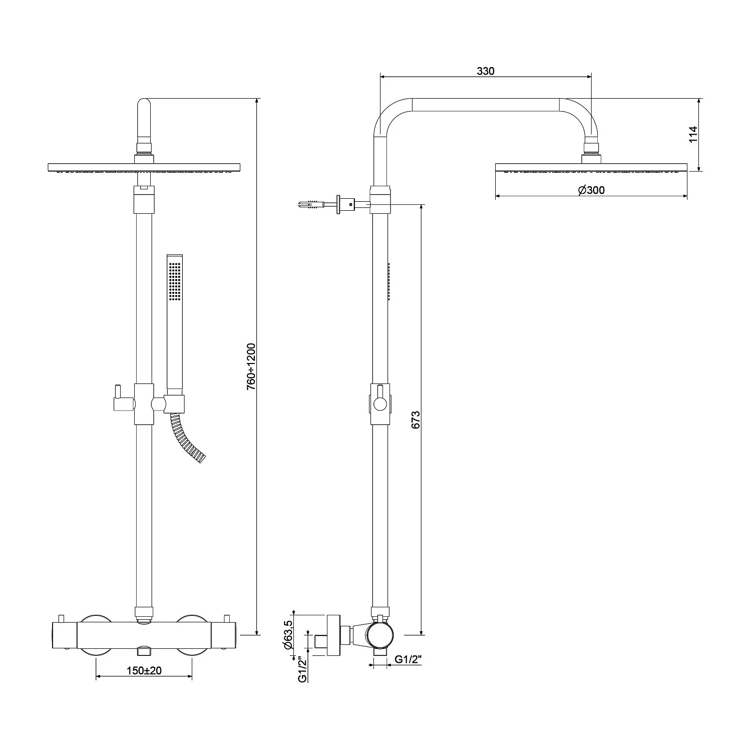 Kronenbach Lima 2.0 Black Duschsystem mit Thermostat, Brause Ø 30 cm Bild 4