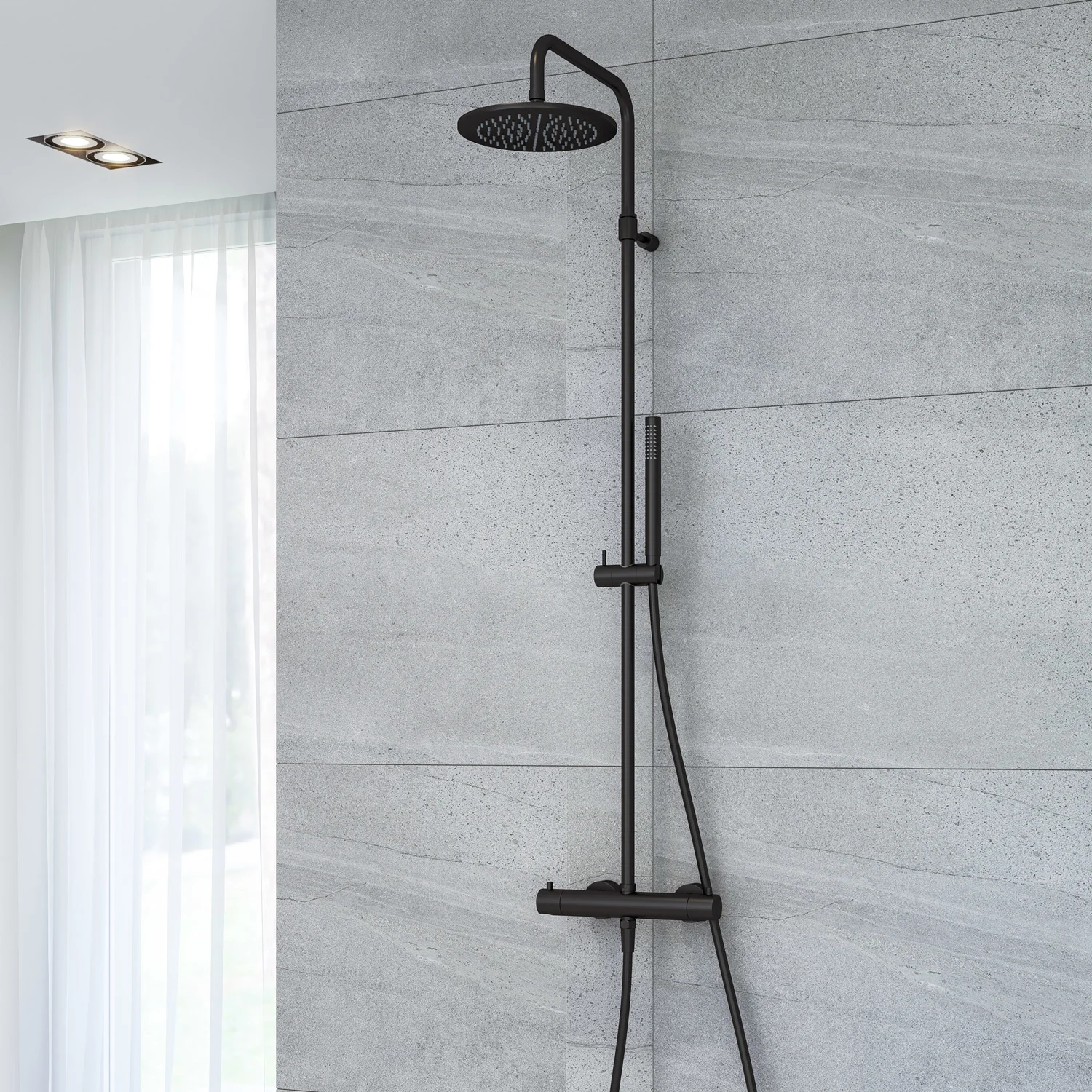 Kronenbach Lima 2.0 Black Duschsystem mit Thermostat, Kopfbrause Ø 22,5 cm