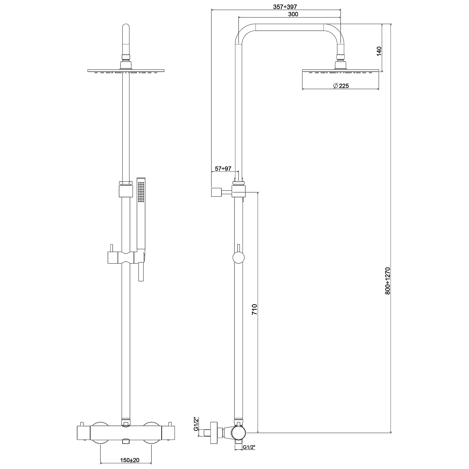 Kronenbach Lima 2.0 Black Duschsystem mit Thermostat, Kopfbrause Ø 22,5 cm Bild 4
