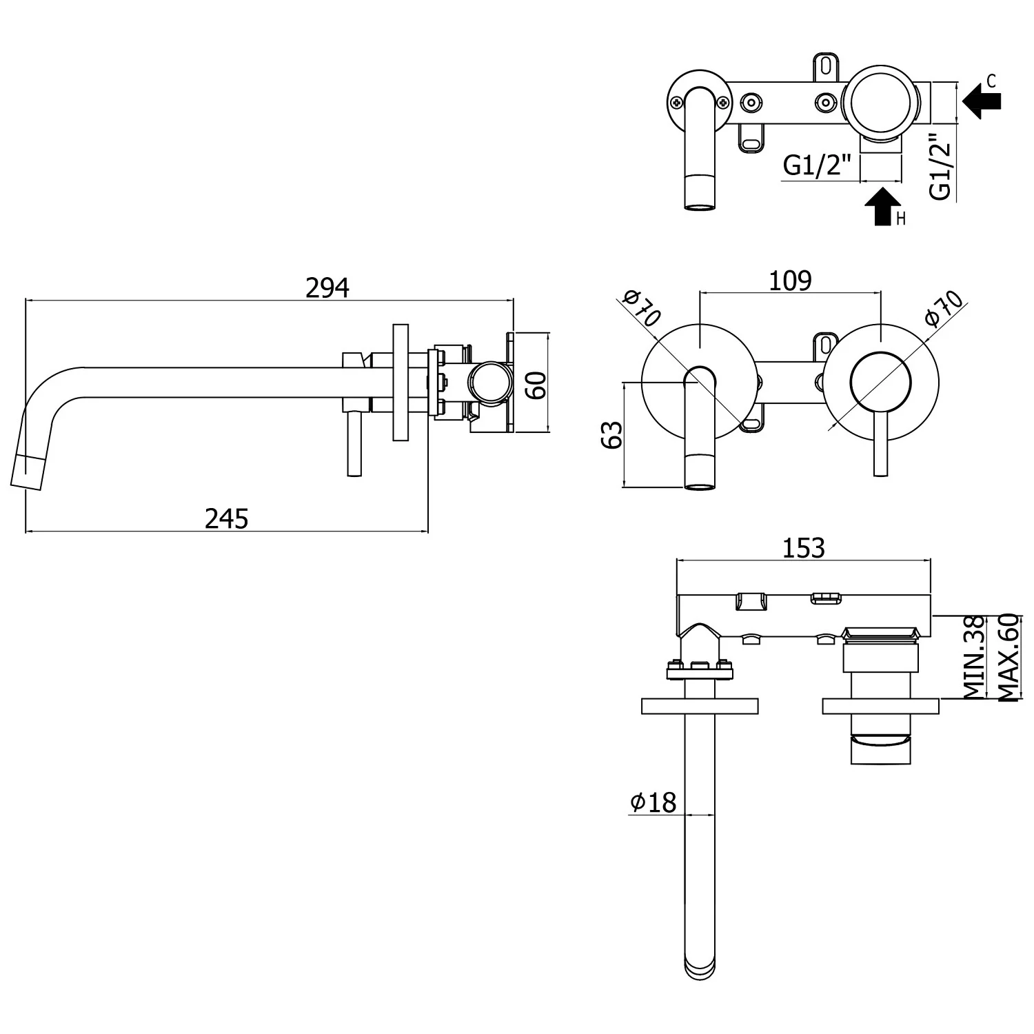 Kronenbach Lima 2.0 Black Waschtisch-Wandarmatur 24,5 cm inkl. Grundkörper Bild 5