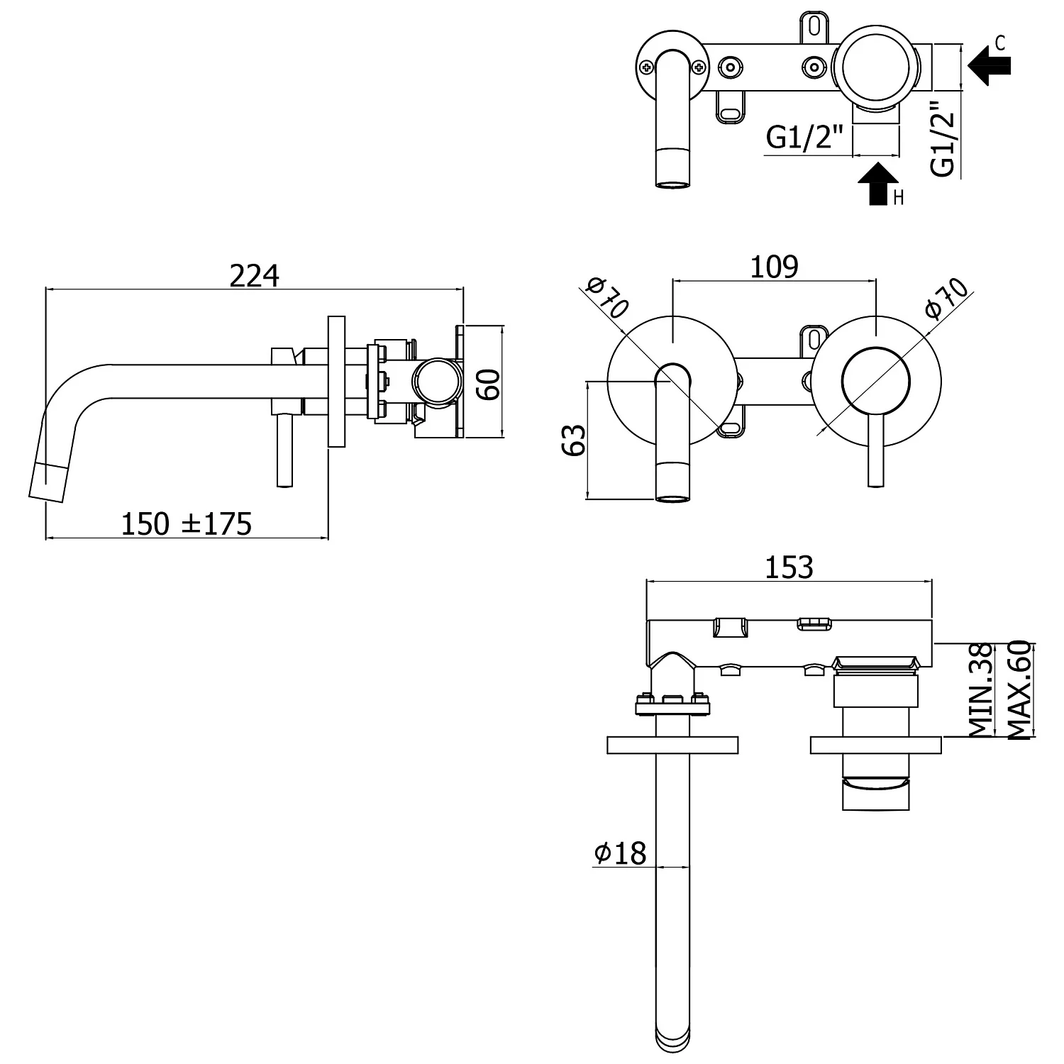 Kronenbach Lima 2.0 White Waschtisch-Wandarmatur 17,5 cm inkl. Grundkörper Bild 3