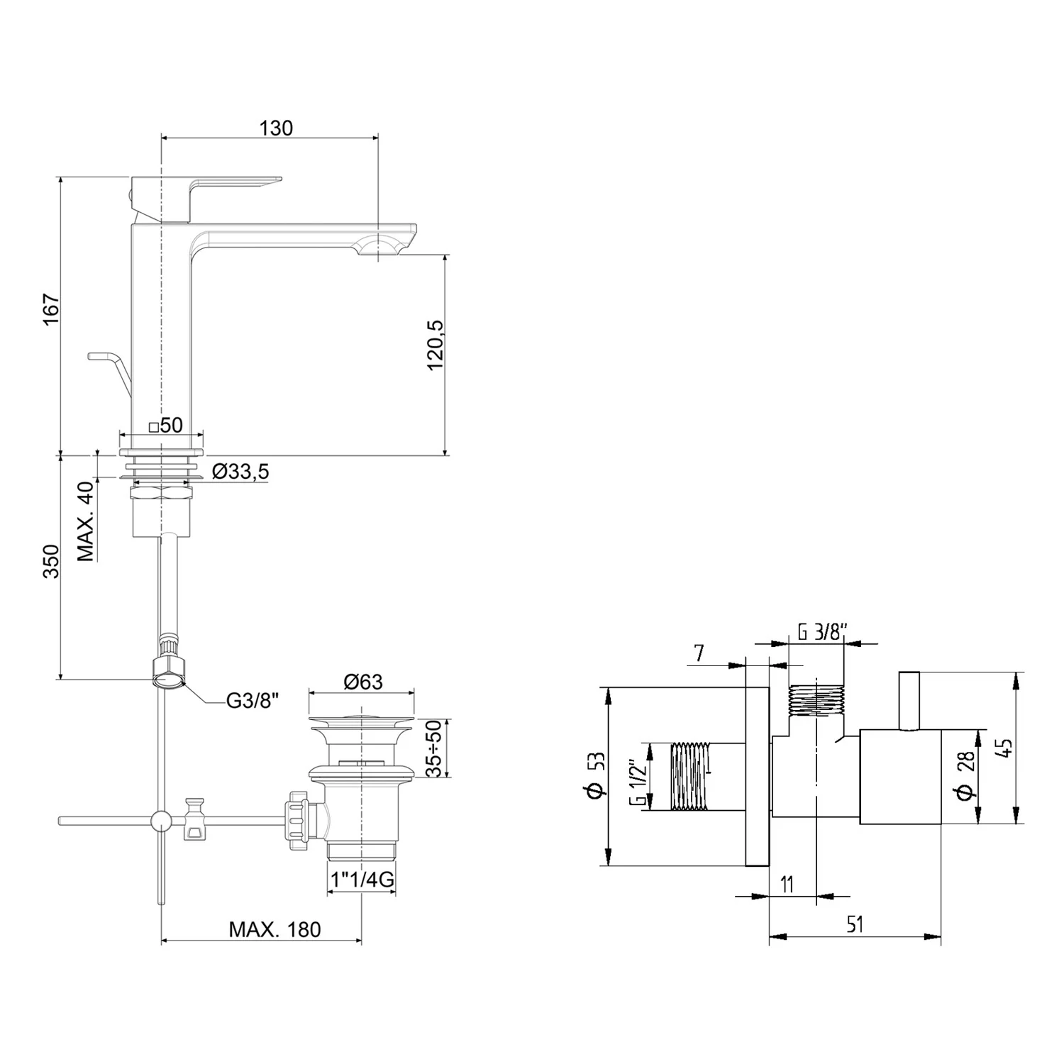 Rysunek techniczny baterii z wymiarami, Kronenbach