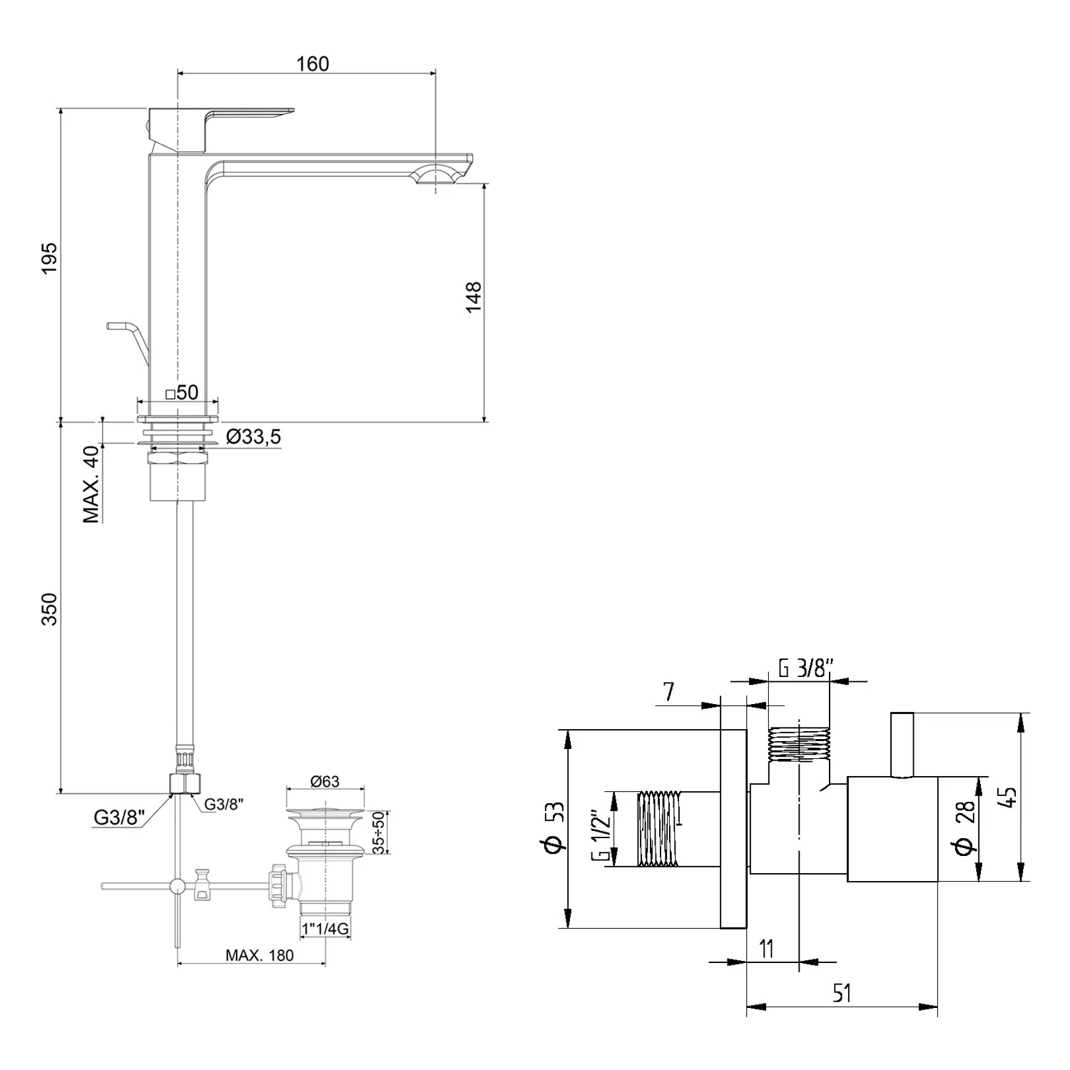Rysunek techniczny baterii z wymiarami, Kronenbach