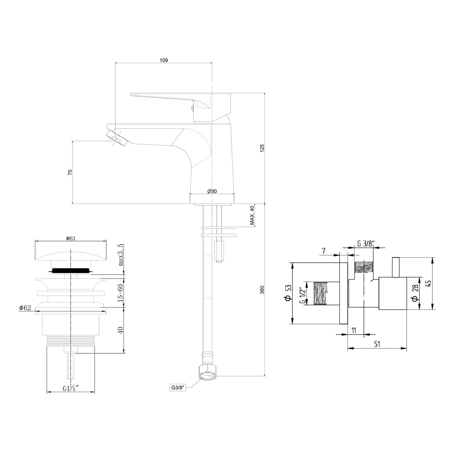 Rysunek techniczny baterii z wymiarami, Kronenbach