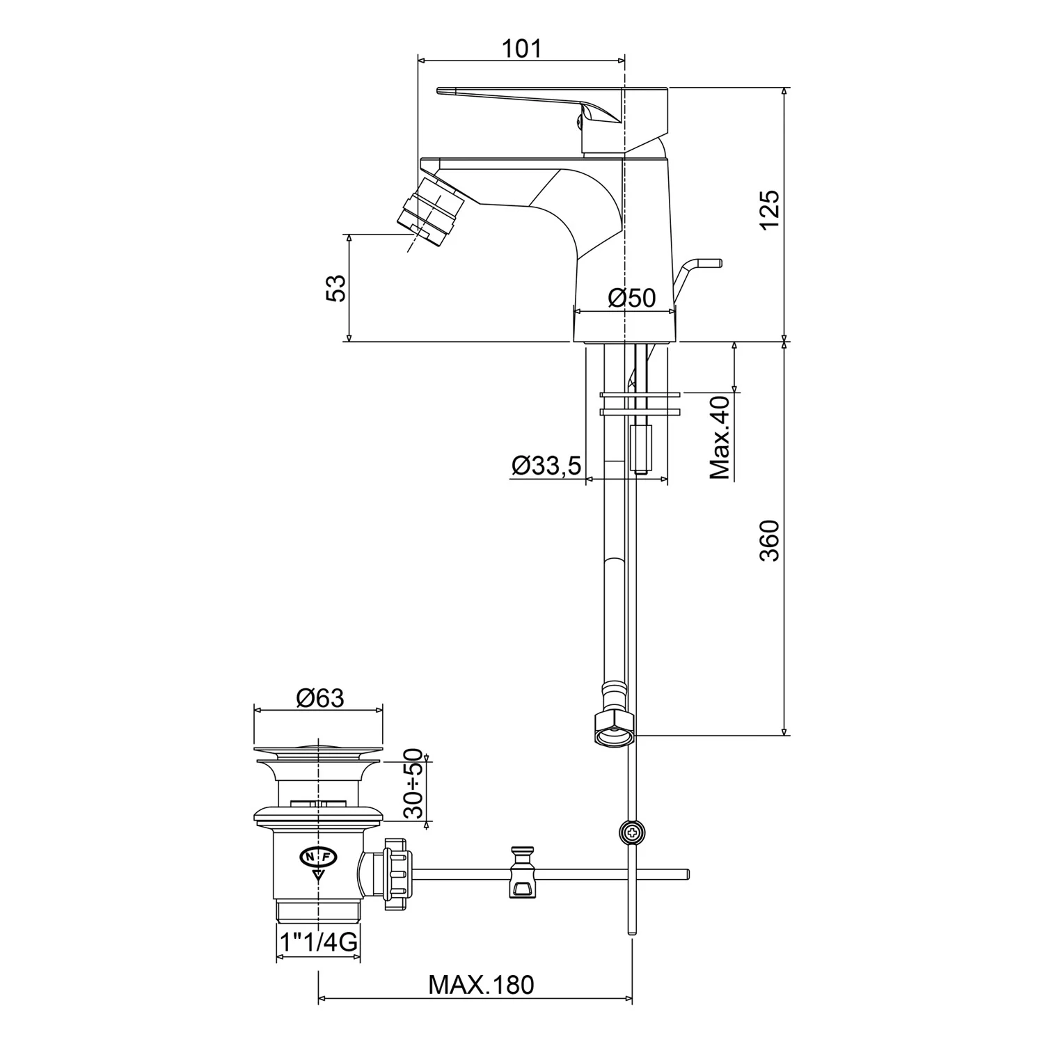 Kronenbach Radia 3.0 Bidet-Einhebelmischer mit Ablaufgarnitur 1 1/4 Bild 4