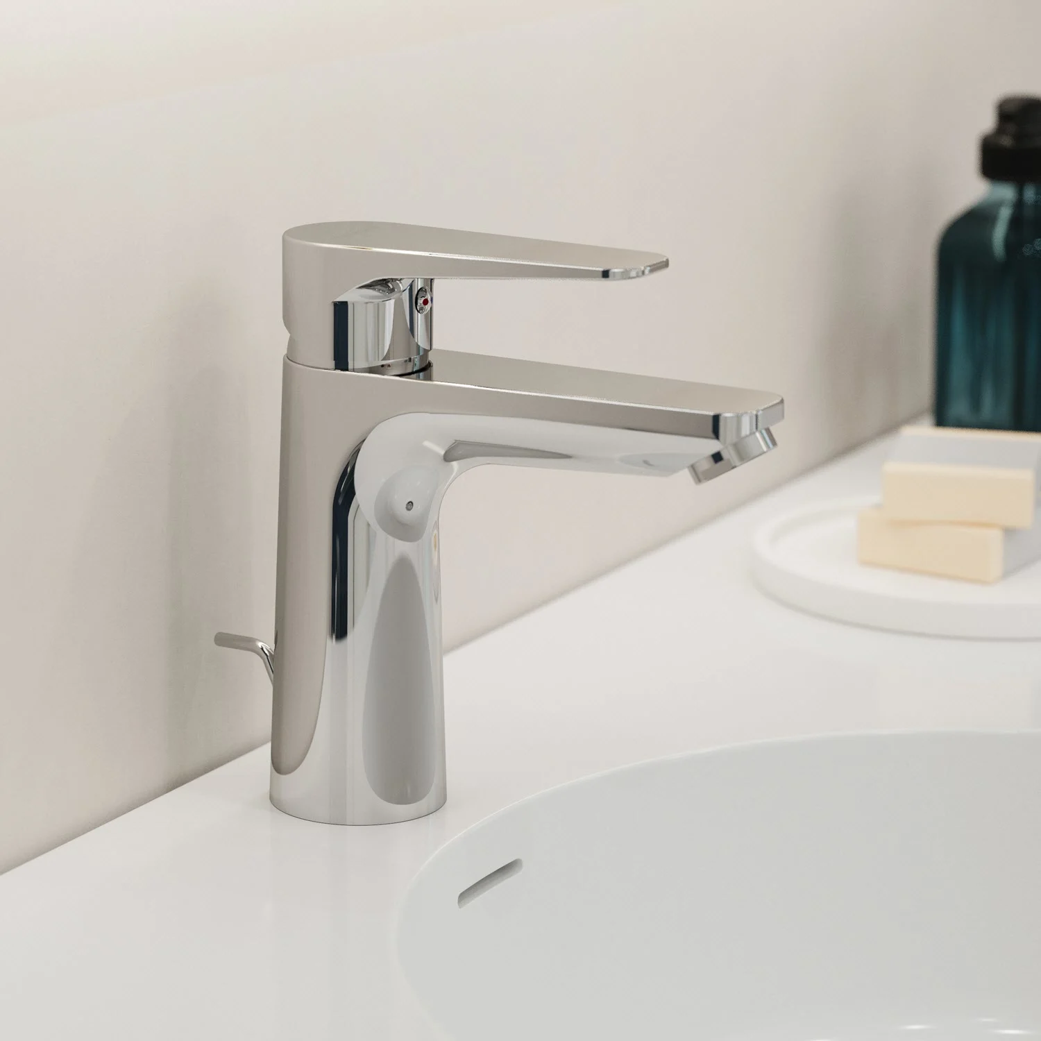 Kronenbach Radia 3.0 Waschtisch-Einhebelmischer mit Energiespar-Funktion, mit Zugstangen-Ablaufgarnitur 1 1/4, wassersparend