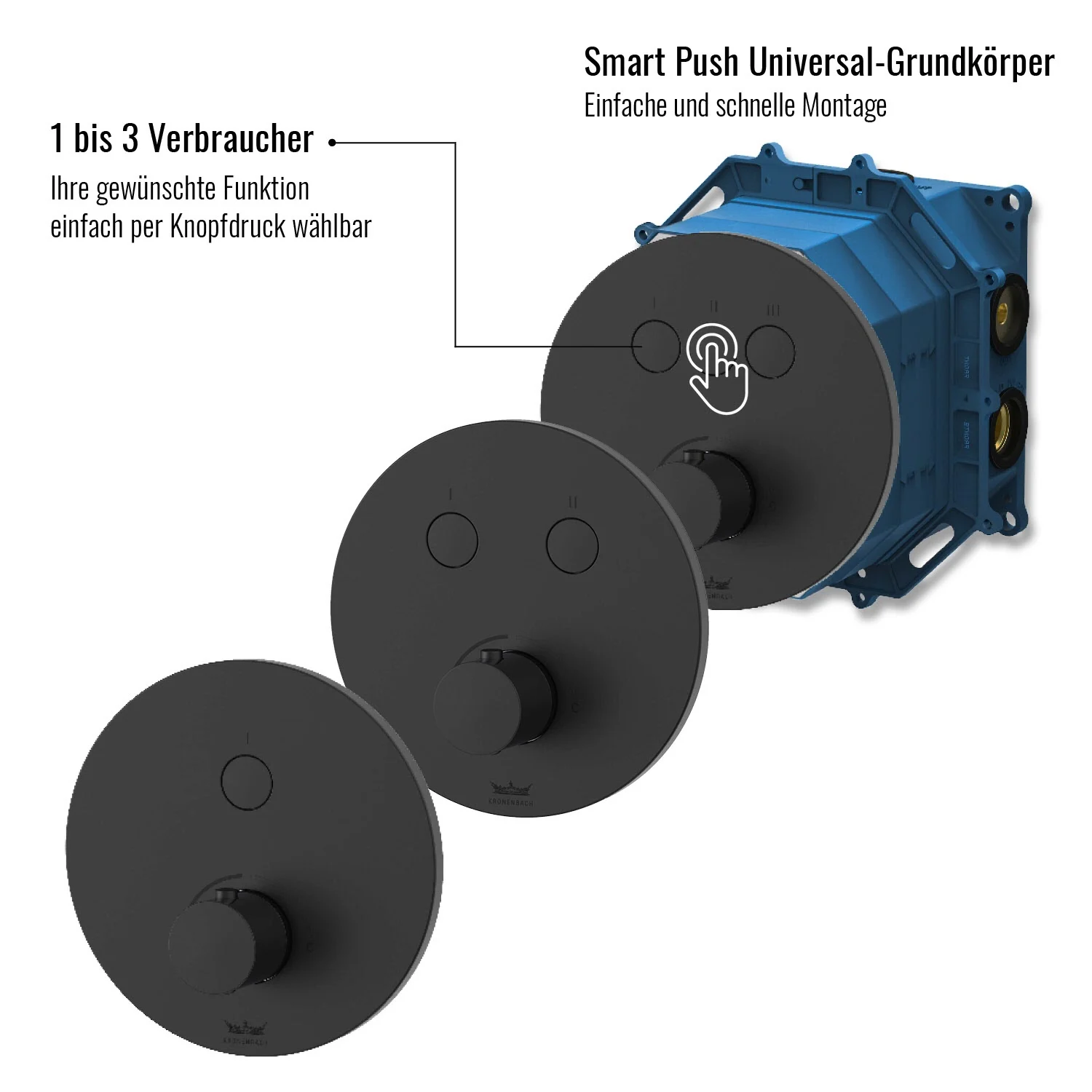 Kronenbach Smart Push Unterputz-Mischer für 2 Verbraucher, runde Ausführung Bild 6