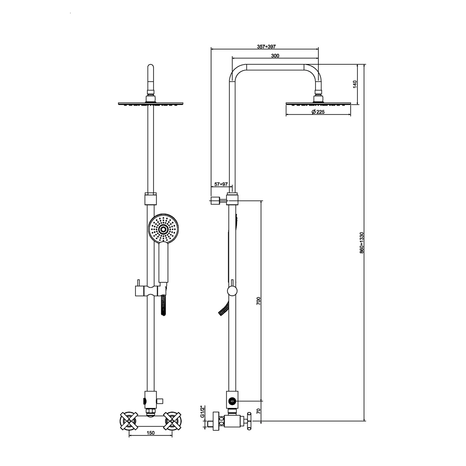 Kronenbach Zeta 2.0 Duschsäule mit Kopfbrause Ø 22,5 cm Bild 2