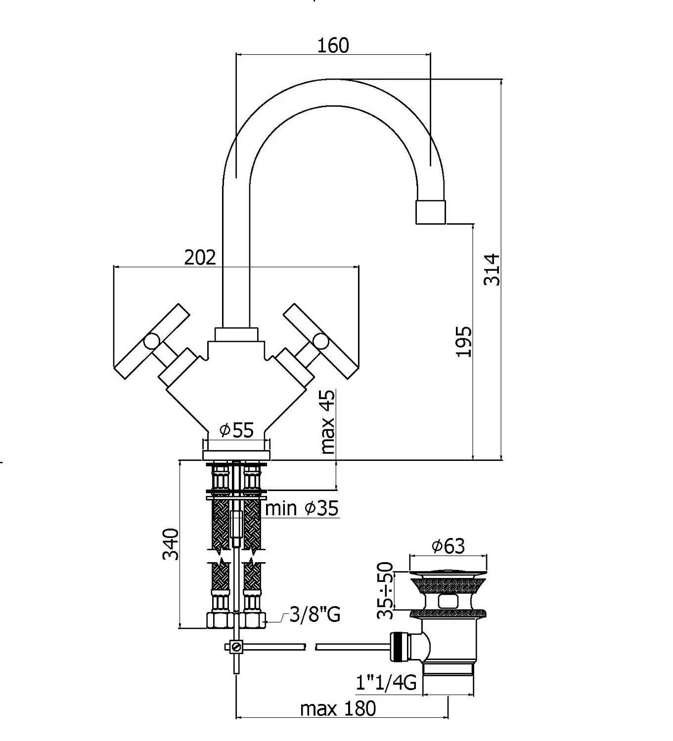 Kronenbach Zeta 2.0 Zweigriff-Waschtischmischer mit Ablaufgarnitur Bild 5