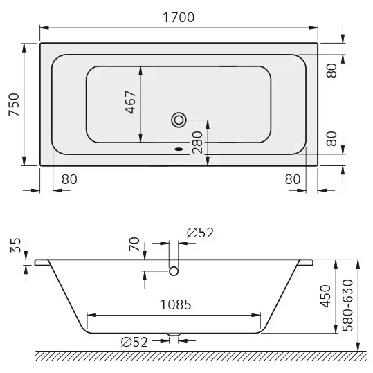 Kronenbach Cube Duo-Badewanne 170 x 75 cm Bild 5