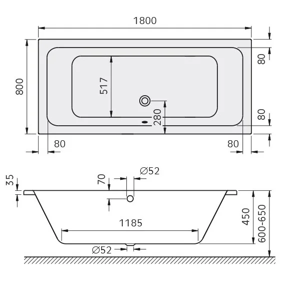 Kronenbach Cube Duo-Badewanne 180 x 80 cm Bild 5