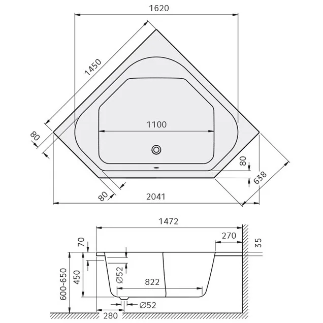 Kronenbach Cube Eckbadewanne 145 x 145 cm Bild 4