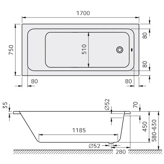 Kronenbach Cube Solo-Badewanne 170 x 75 cm Bild 5