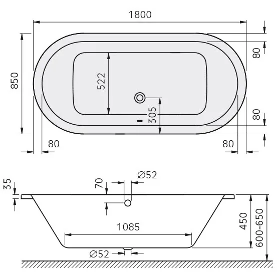 Kronenbach Tube Duo-Badewanne 180 x 85 cm Bild 5