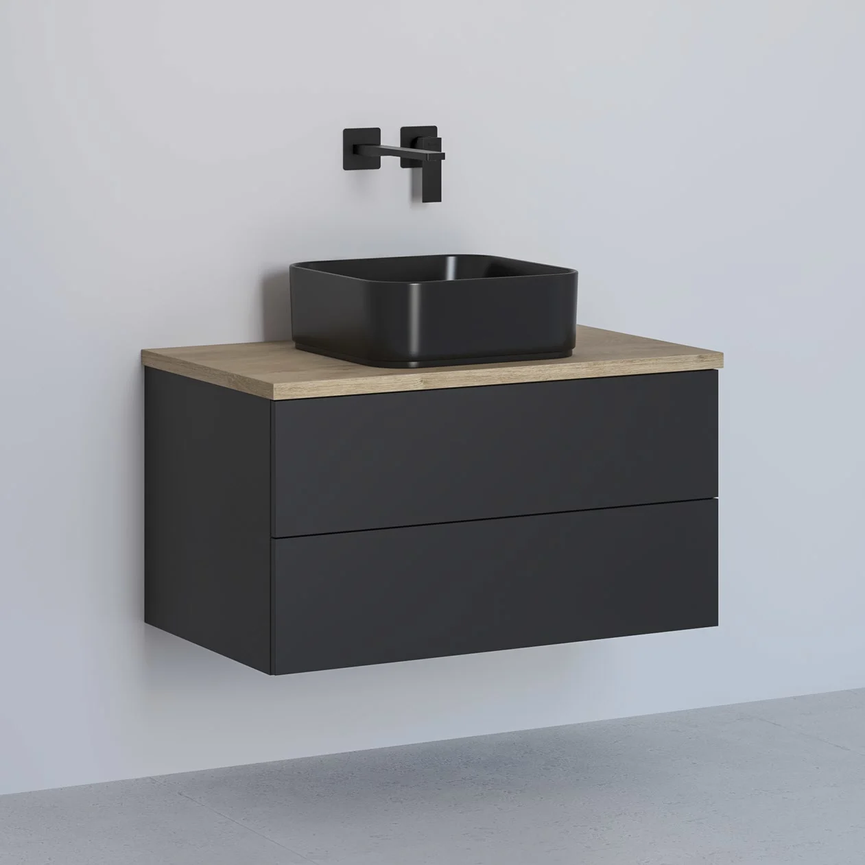 Kronenbach Cube Waschtischkonsole 81 cm mit Aufsatzwaschtisch, 2 Auszüge