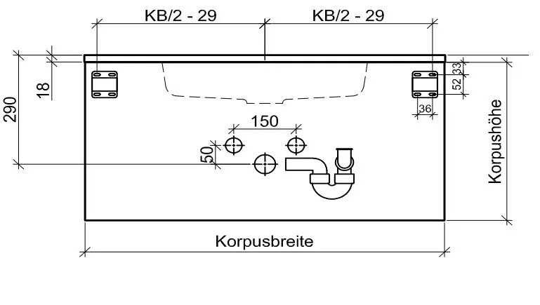 Kronenbach Cube Waschtischkonsole 101 cm mit 2 Auszügen und TIP-ON Bild 3