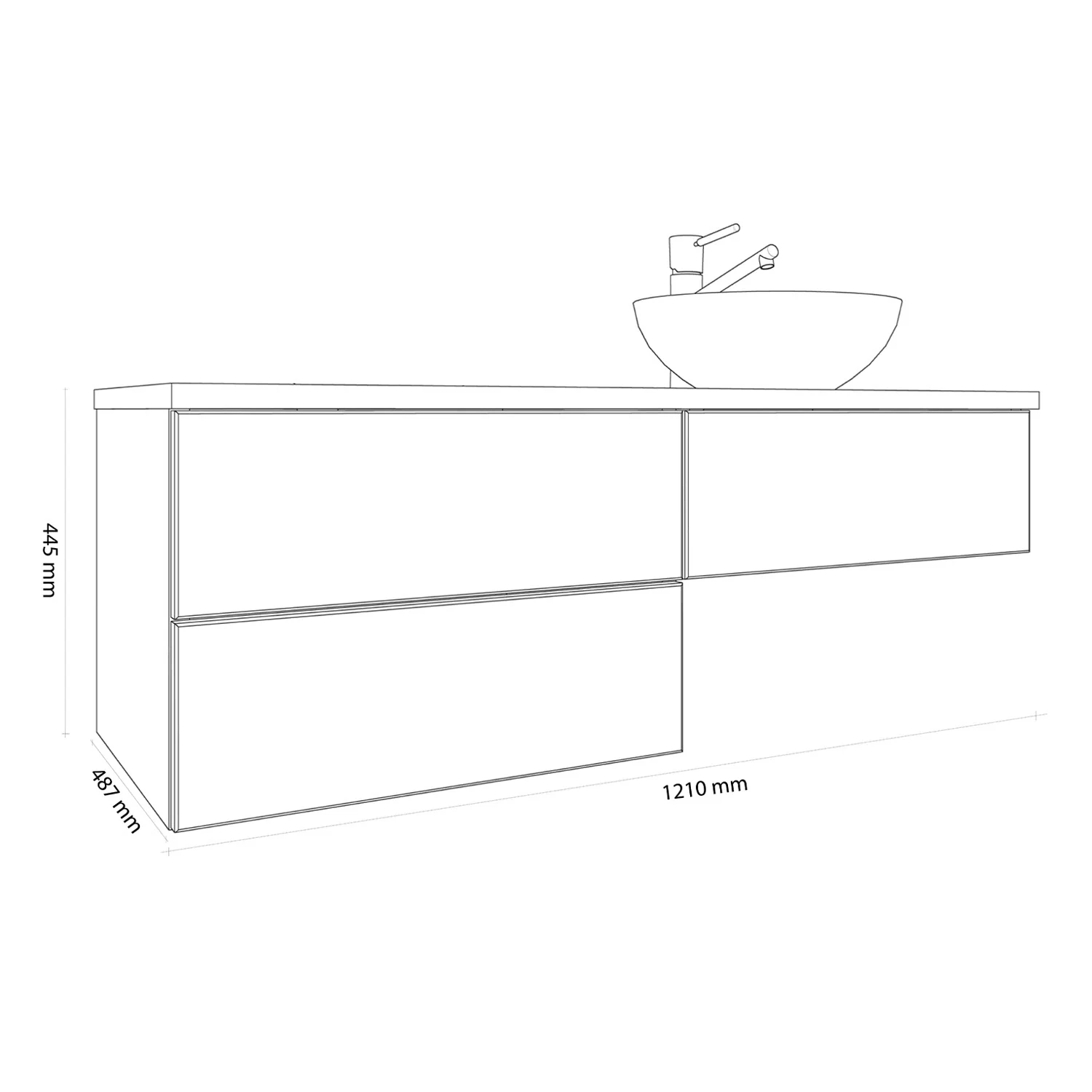 Kronenbach Cube Waschtischkonsole 121 cm mit 3 Auszügen und TIP-ON Bild 5
