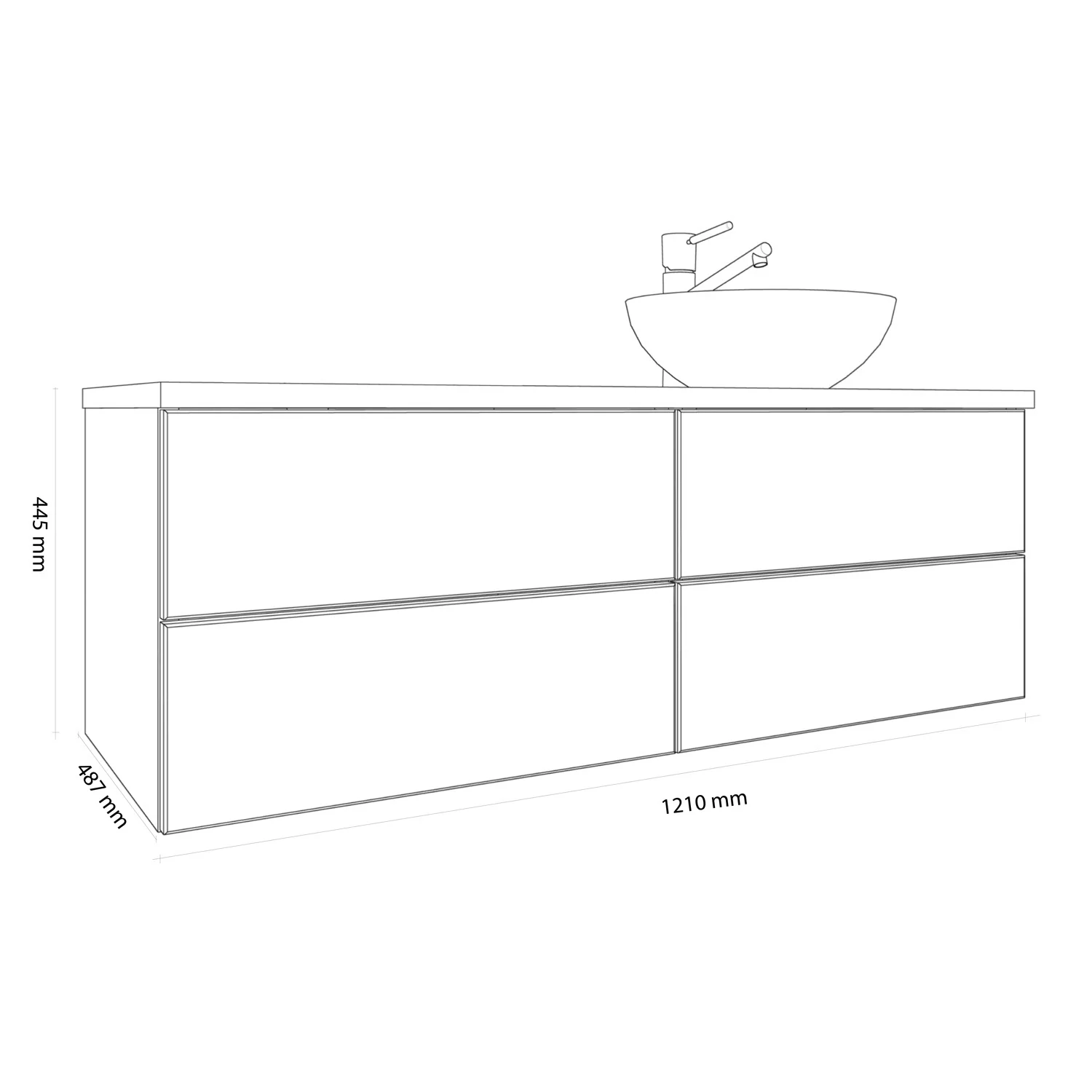 Kronenbach Cube Waschtischkonsole 121 cm mit 4 Auszügen und TIP-ON Bild 5