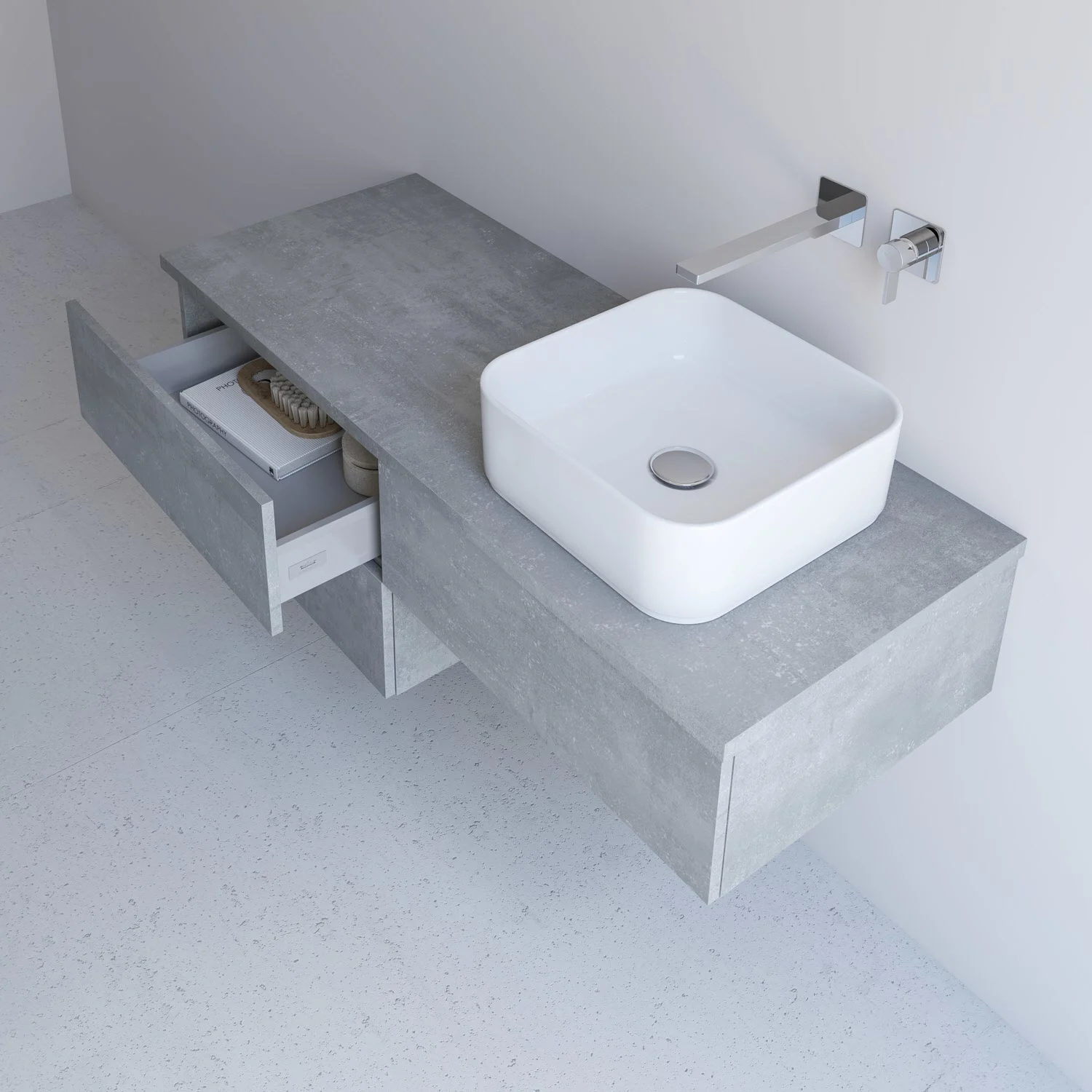 Kronenbach Cube Waschtischkonsole 121 cm mit 2 Auszügen und TIP-ON Bild 3