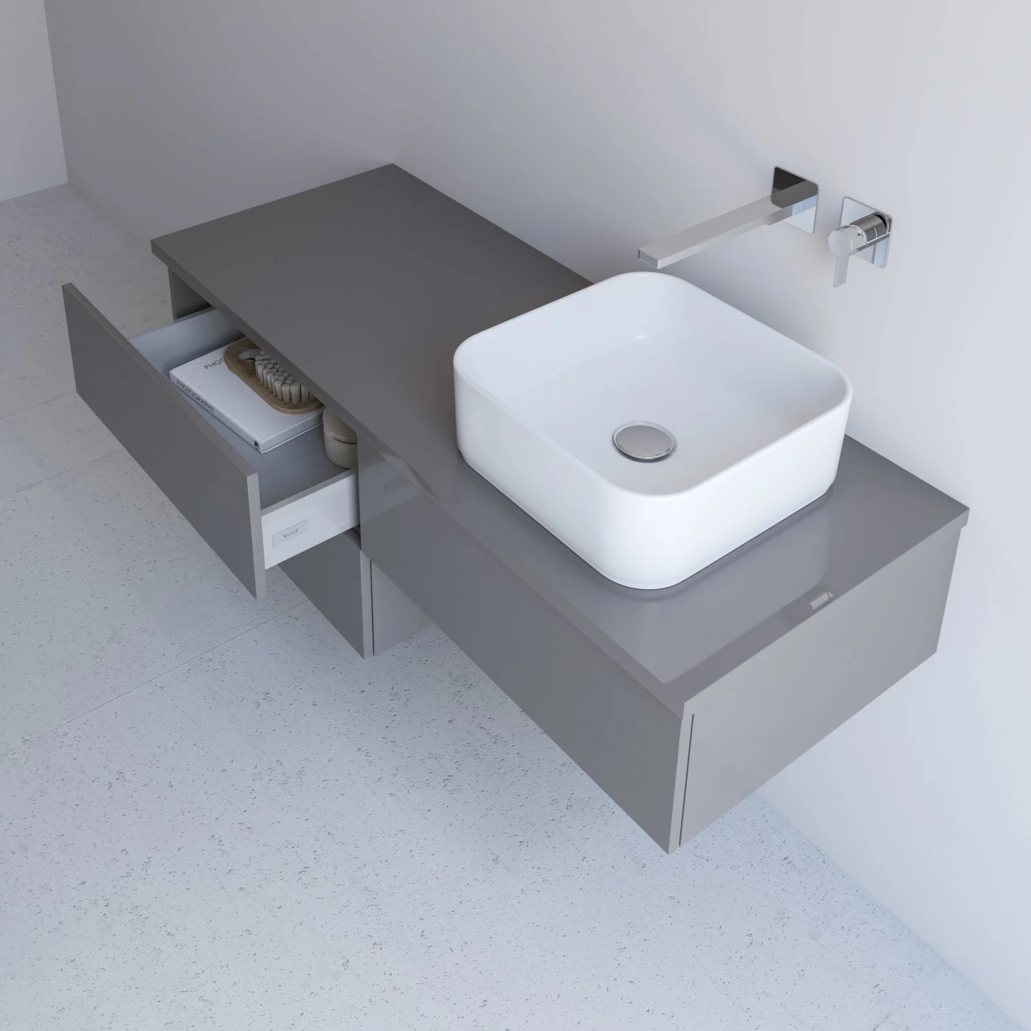 Kronenbach Cube Waschtischkonsole 121 cm mit 2 Auszügen und TIP-ON Bild 3