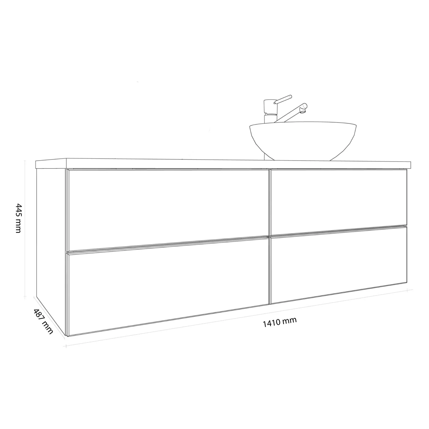 Kronenbach Cube Waschtischkonsole 141 cm mit 4 Auszügen und TIP-ON Bild 5