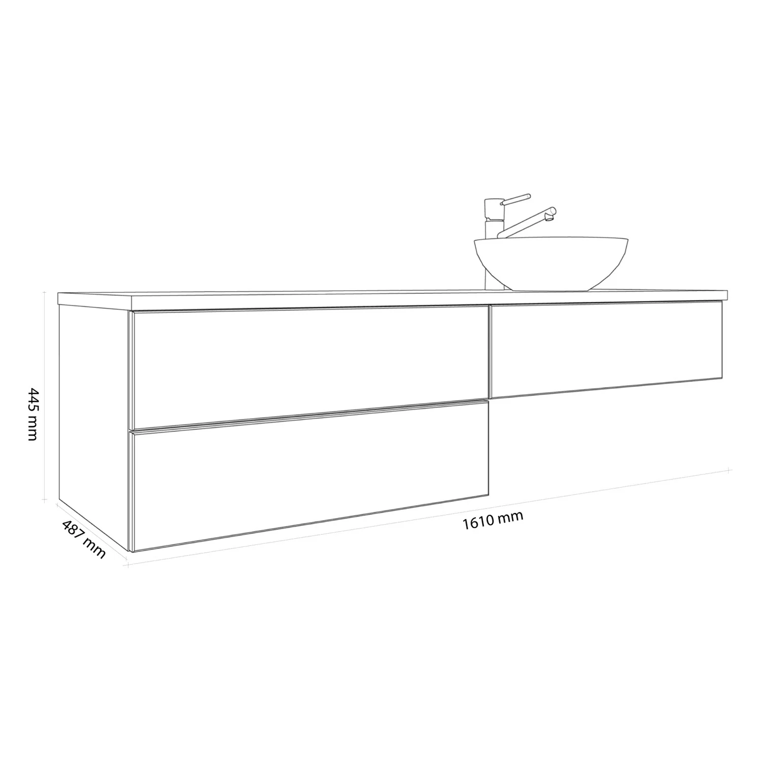 Kronenbach Cube Waschtischkonsole 161 cm mit 3 Auszügen und TIP-ON Bild 5