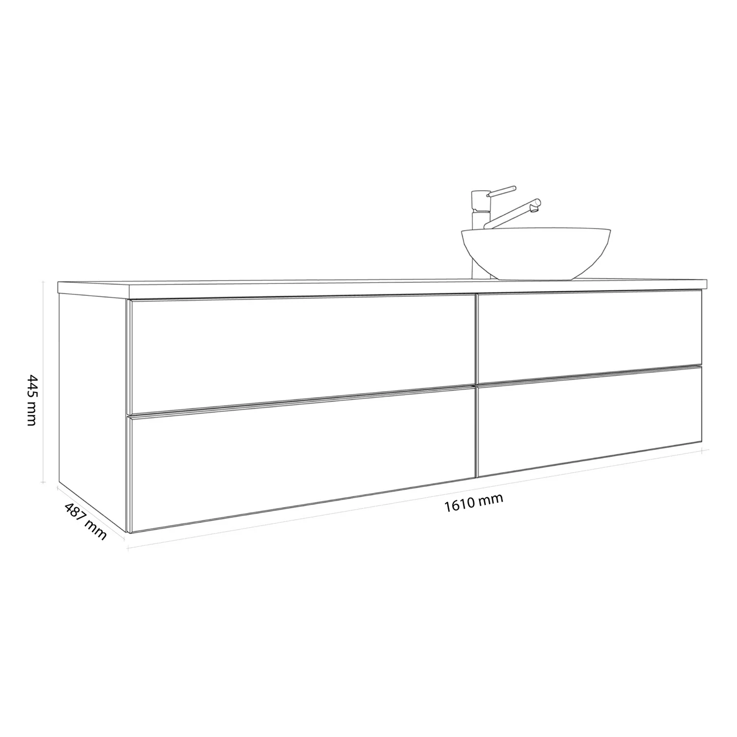 Kronenbach Cube Waschtischkonsole 161 cm mit 4 Auszügen und TIP-ON Bild 5