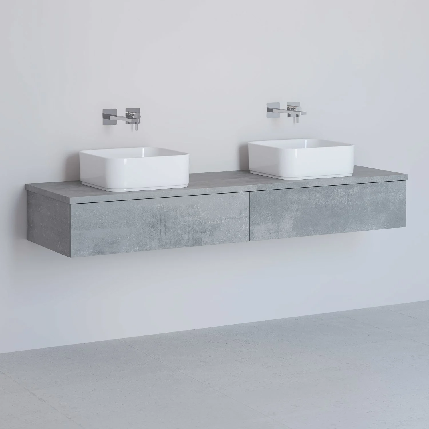 Kronenbach Cube Waschtischkonsole 161 cm für 2 Waschtische mit 2 Auszügen und TIP-ON