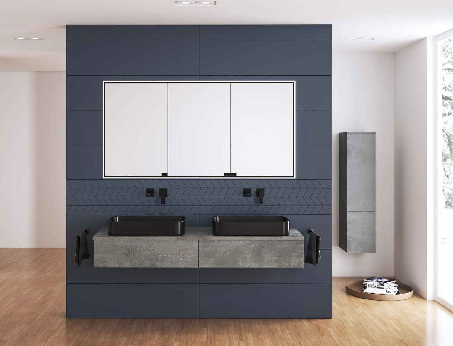 Kronenbach Cube Waschtischkonsole 161 cm für 2 Waschtische mit 2 Auszügen und TIP-ON Bild 4