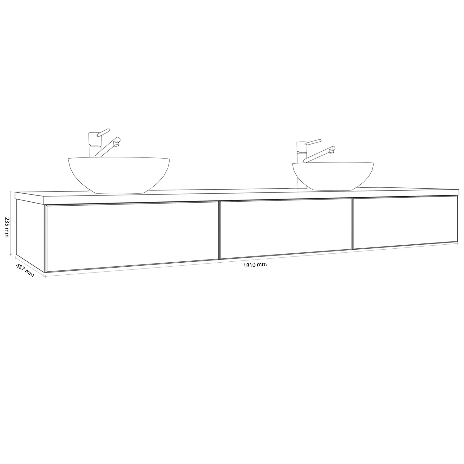 Kronenbach Cube Waschtischkonsole 181 cm für 2 Waschtische mit 3 Auszügen und TIP-ON Bild 5
