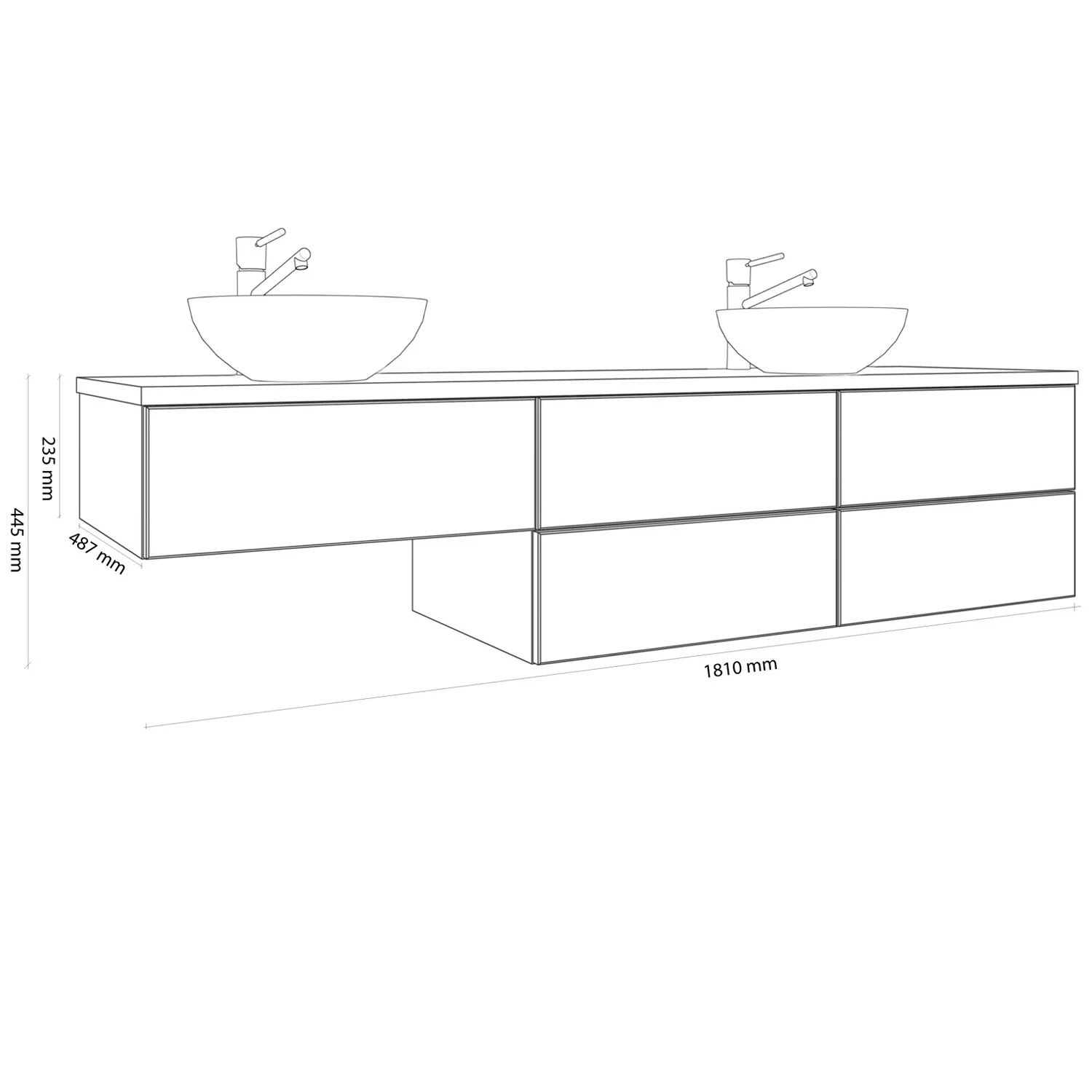 Kronenbach Cube Waschtischkonsole 181 cm für 2 Waschtische mit 5 Auszügen und TIP-ON Bild 5
