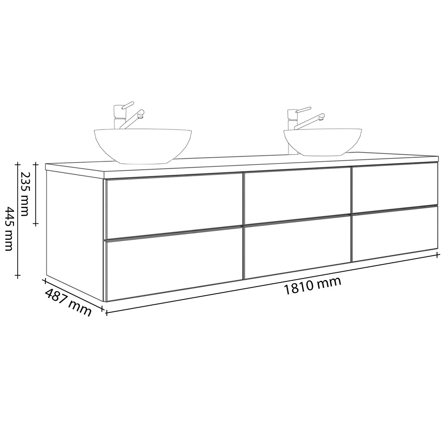 Kronenbach Cube Waschtischkonsole 181 cm für 2 Waschtische mit 6 Auszügen und TIP-ON Bild 5