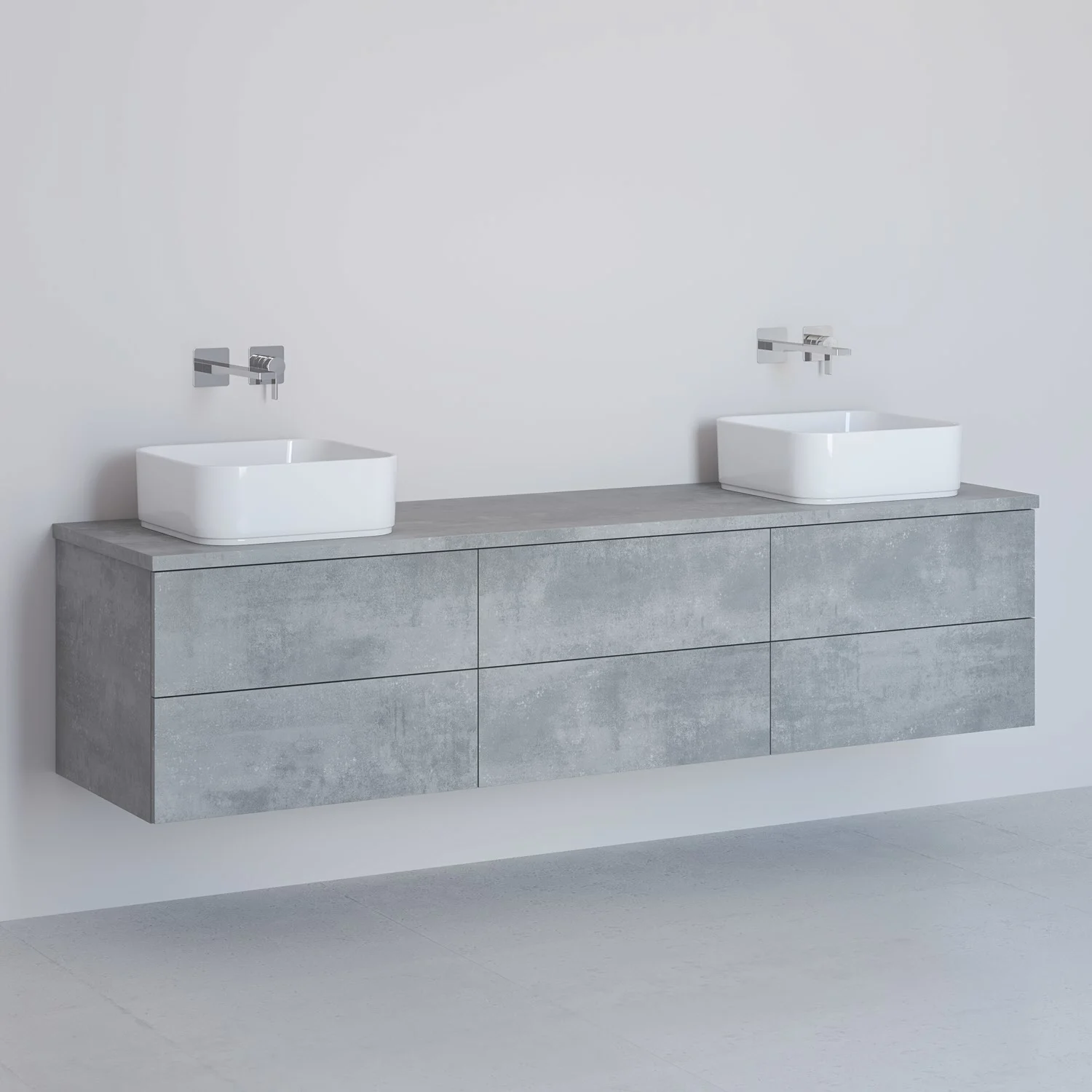 Kronenbach Cube Waschtischkonsole 181 cm für 2 Waschtische mit 6 Auszügen und TIP-ON