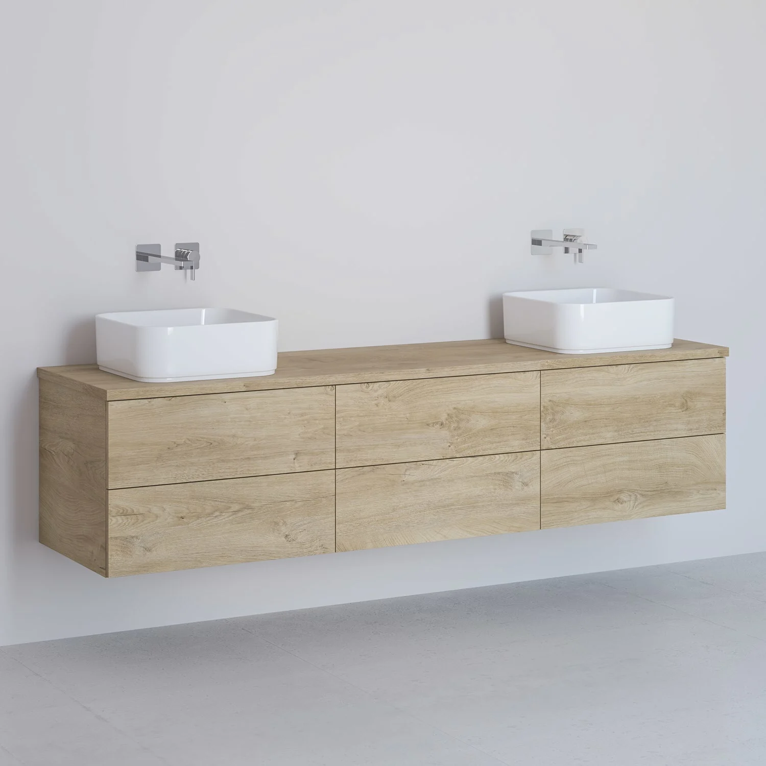 Kronenbach Cube Waschtischkonsole 181 cm für 2 Waschtische mit 6 Auszügen und TIP-ON