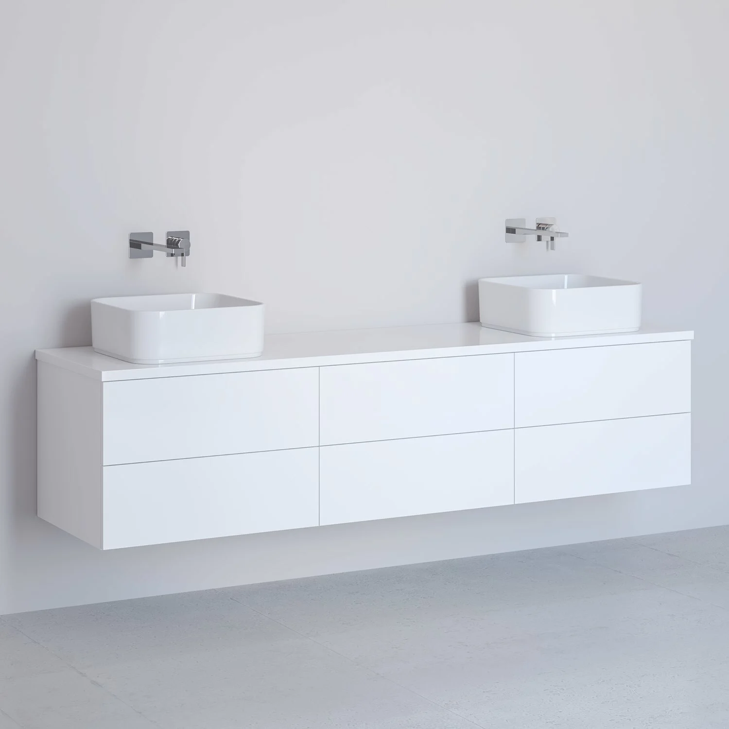 Kronenbach Cube Waschtischkonsole 181 cm für 2 Waschtische mit 6 Auszügen und TIP-ON