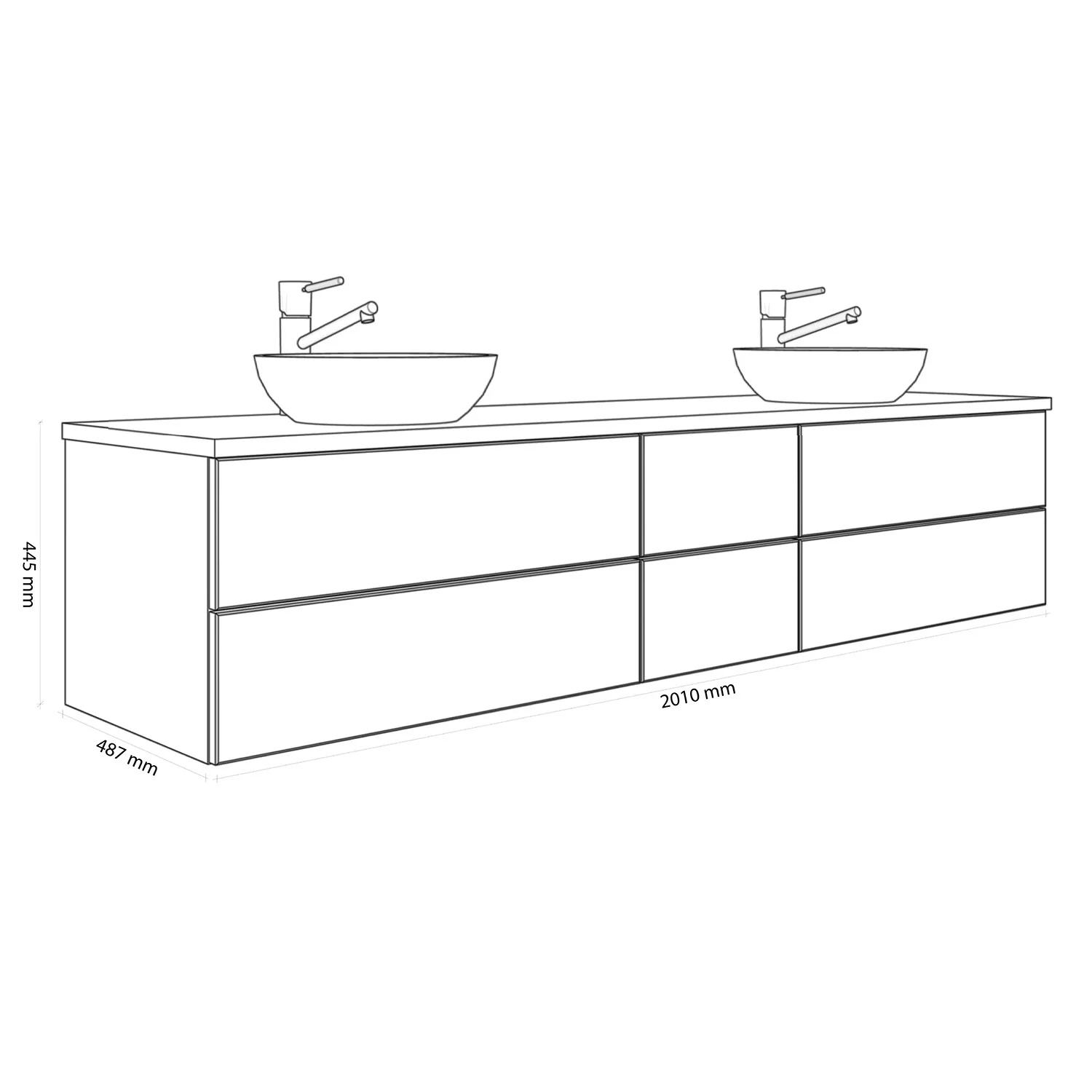 Kronenbach Cube Waschtischkonsole 201 cm für 2 Waschtische mit 6 Auszügen und TIP-ON Bild 5
