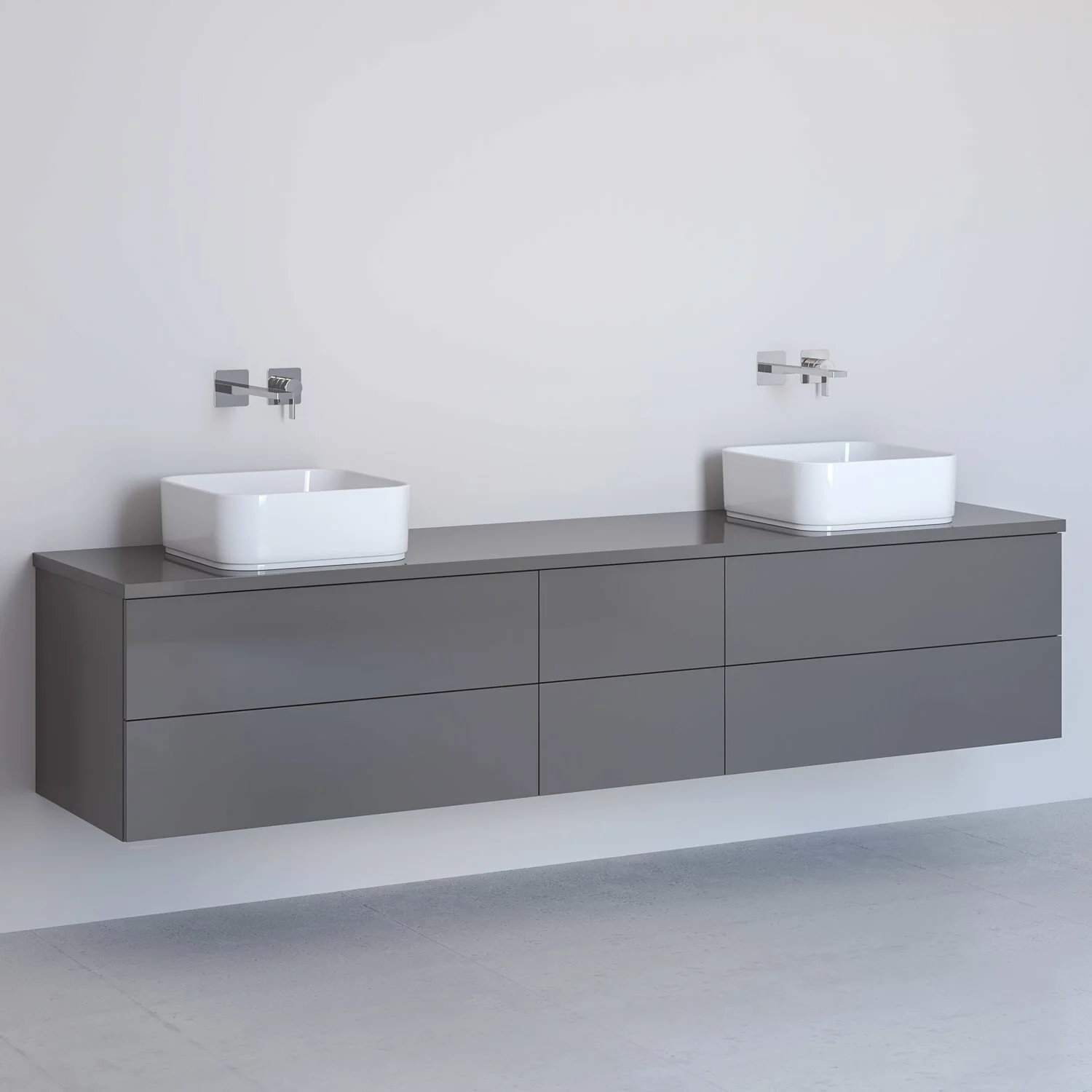 Kronenbach Cube Waschtischkonsole 201 cm für 2 Waschtische mit 6 Auszügen und TIP-ON