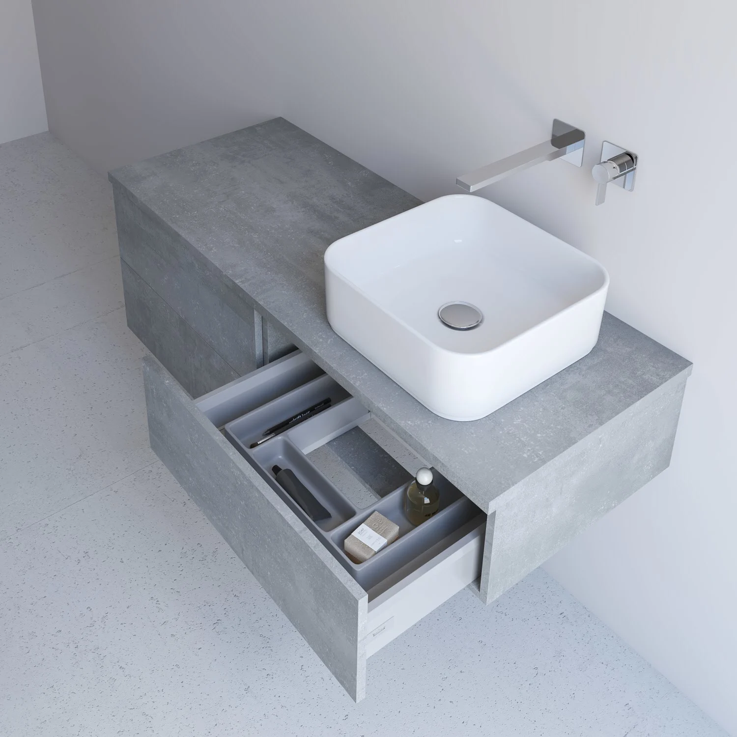 Kronenbach Cube Waschtischkonsole 201 cm für 2 Waschtische mit 6 Auszügen und TIP-ON Bild 2