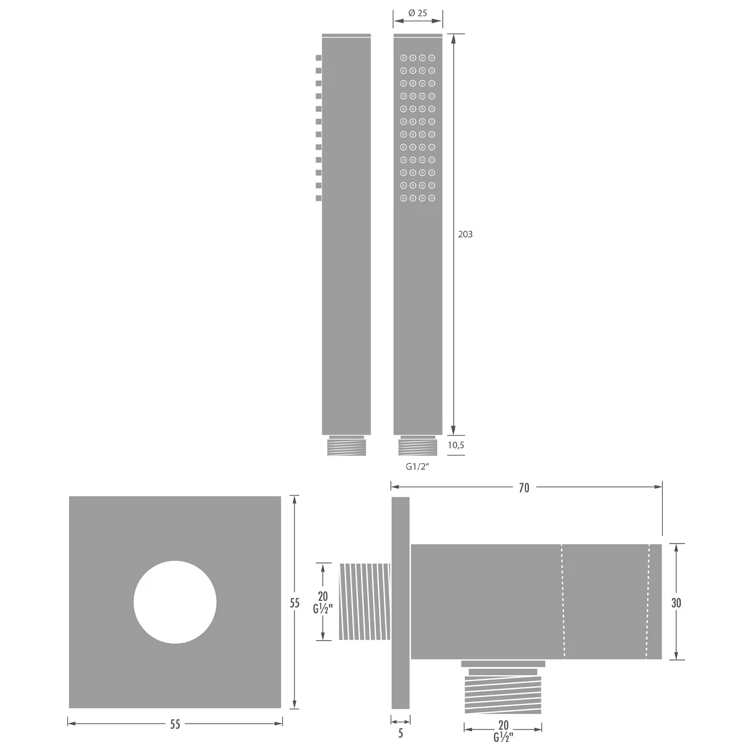 Kronenbach Brauseset 2 mit Stabhandbrause eckig und Wandanschlussbogen Bild 5