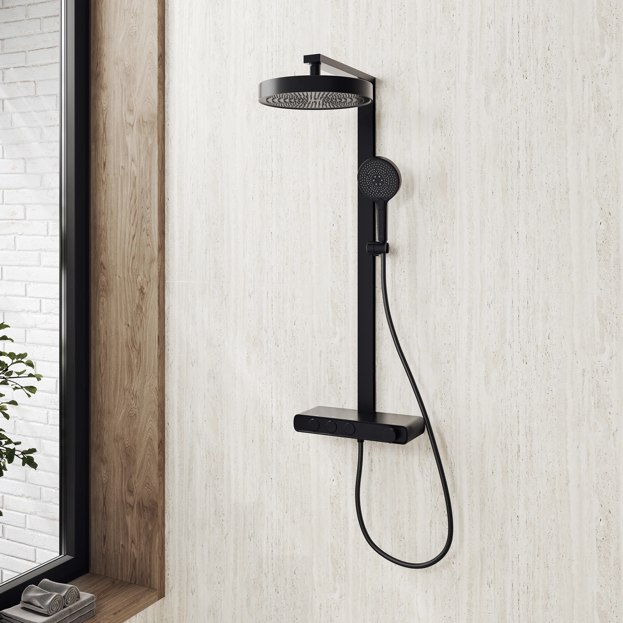 Kronenbach Aquivara Thermostat-Duschsystem Aufputz mit Ablage und 2-Funktions Kopfbrause Ø 31 cm