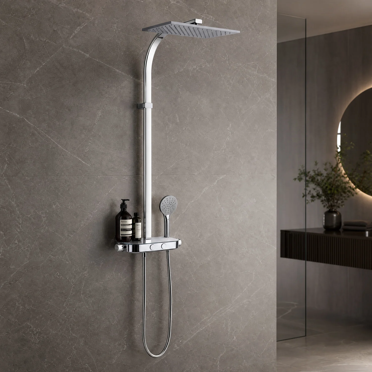Kronenbach Duschsystem Aufputz mit Smart Push Thermostat und Glasablage