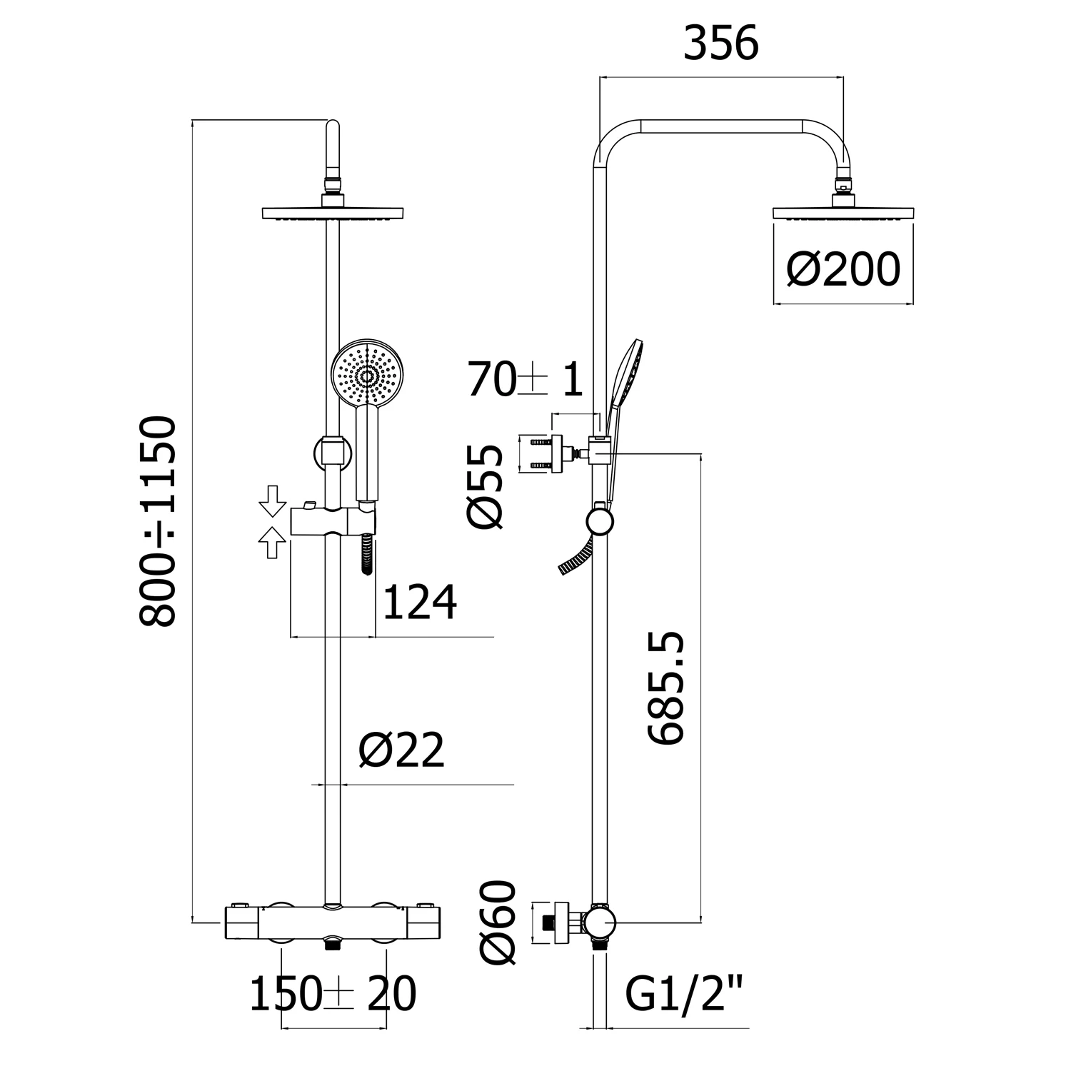 Kronenbach Aufputz-Duschsystem rund mit Thermostat und Kopfbrause Ø 20cm Bild 4
