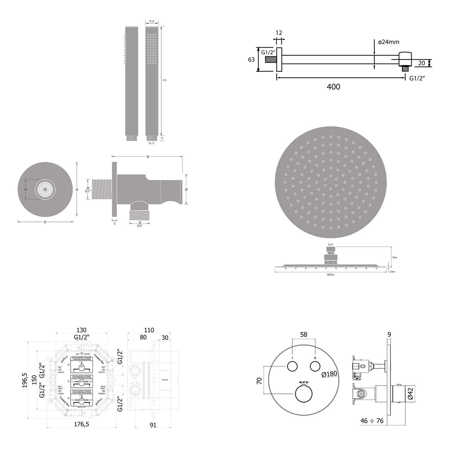Kronenbach Smart Push Thermostat Duschsystem Unterputz für 2 Verbraucher, rund Bild 6