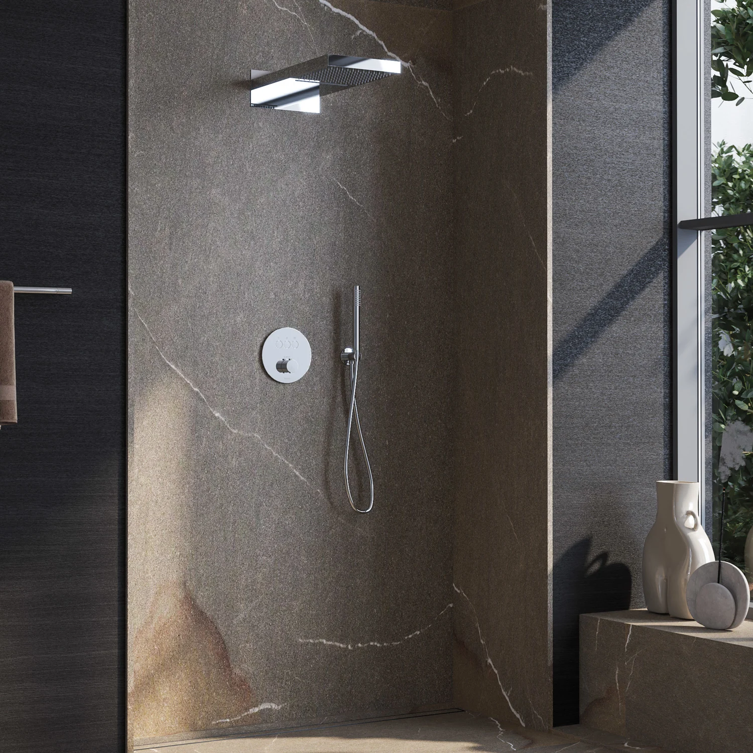 Kronenbach Smart Push Thermostat Duschsystem Unterputz für 3 Verbraucher, rund