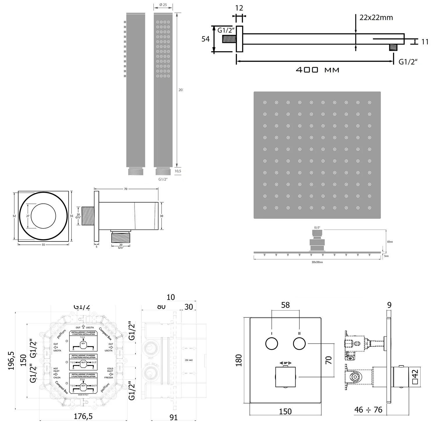 Kronenbach Smart Push Thermostat Duschsystem Unterputz für 2 Verbraucher, eckig Bild 5