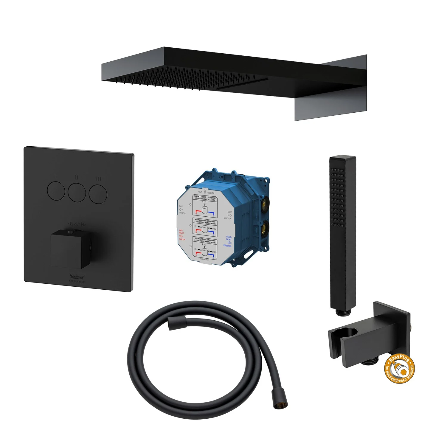 Kronenbach Smart Push Thermostat Duschsystem Unterputz für 3 Verbraucher, eckig Bild 2