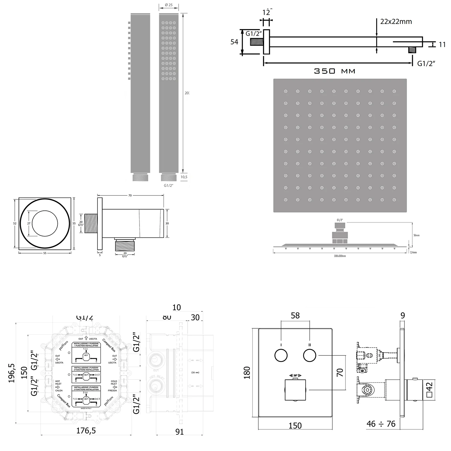 Kronenbach Smart Push Thermostat Duschsystem Unterputz für 2 Verbraucher, eckig Bild 6